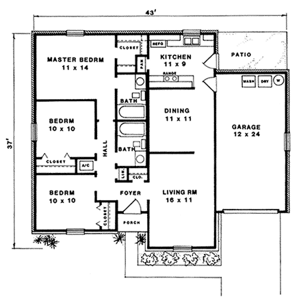 Traditional House Plan 96564 with 3 Beds, 2 Baths, 1 Car Garage First Level Plan