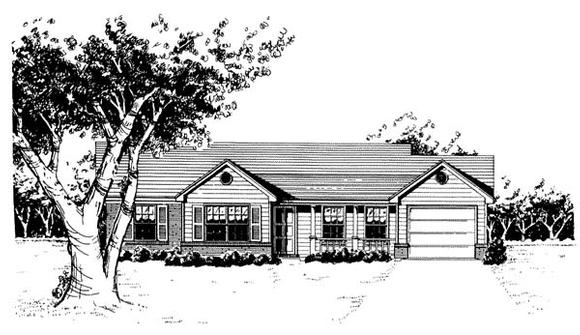 One-Story, Ranch House Plan 96565 with 3 Beds, 2 Baths, 1 Car Garage Elevation