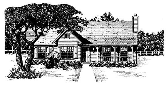 Country, One-Story House Plan 96567 with 3 Beds, 2 Baths, 2 Car Garage Elevation