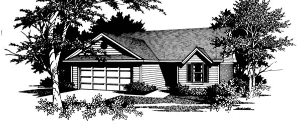 Narrow Lot, One-Story, Ranch, Traditional House Plan 96570 with 3 Beds, 2 Baths Elevation