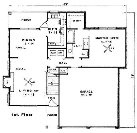 Contemporary, Traditional House Plan 96572 with 3 Beds, 2 Baths, 2 Car Garage First Level Plan