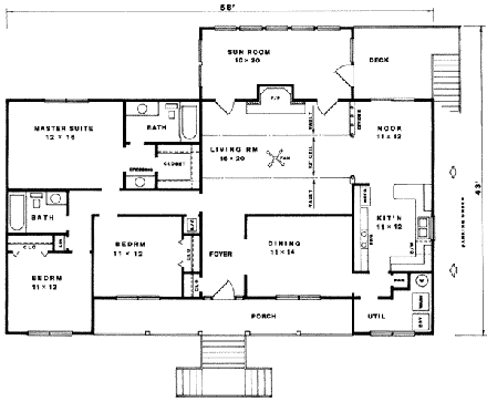 Coastal House Plan 96582 with 3 Beds, 2 Baths, 2 Car Garage First Level Plan