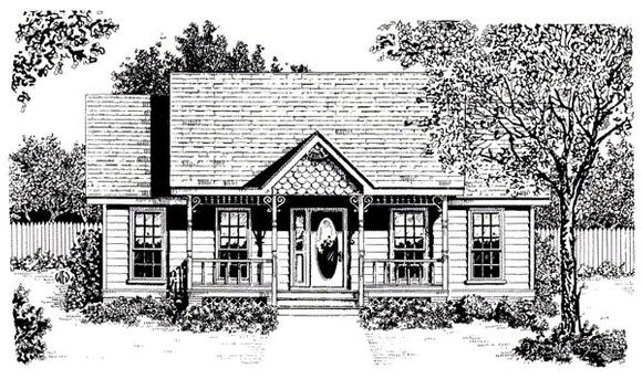 Country, Craftsman, Narrow Lot, One-Story House Plan 96598 with 2 Beds, 1 Baths Elevation