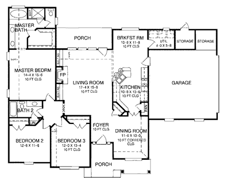 European House Plan 96601 with 3 Beds, 2 Baths, 2 Car Garage First Level Plan