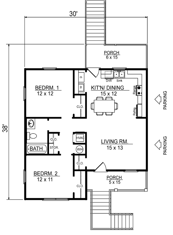 Coastal, Southern House Plan 96703 with 2 Beds, 1 Baths Level One