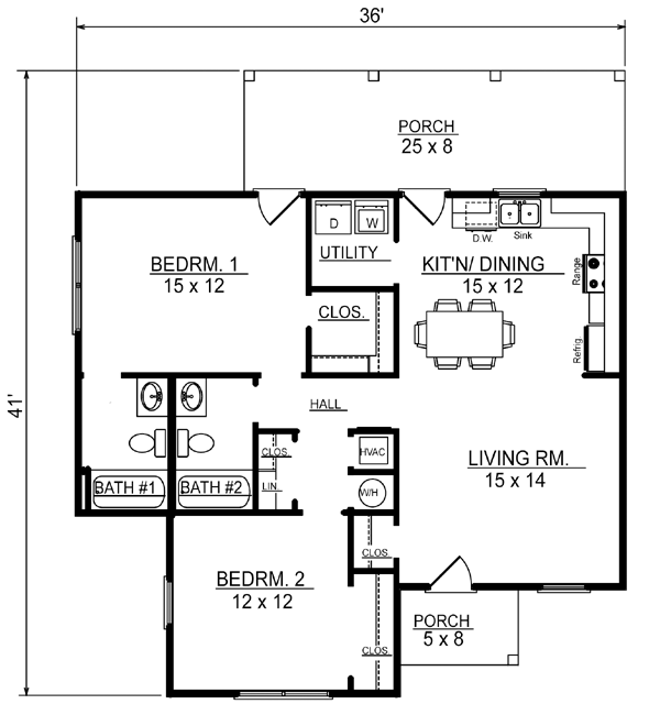 Traditional House Plan 96704 with 2 Beds, 2 Baths Level One
