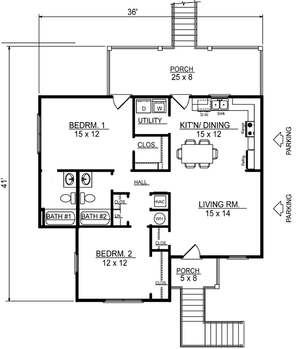 Coastal House Plan 96705 with 2 Beds, 2 Baths Level One