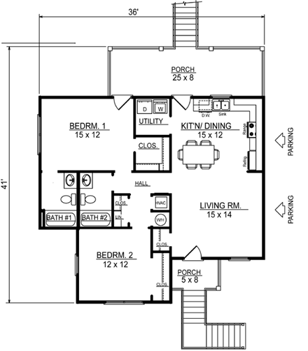 Coastal House Plan 96705 with 2 Beds, 2 Baths First Level Plan