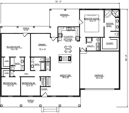 Traditional House Plan 96706 with 4 Beds, 3 Baths, 2 Car Garage First Level Plan