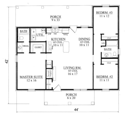 House Plan 96714 with 3 Beds, 2 Baths First Level Plan