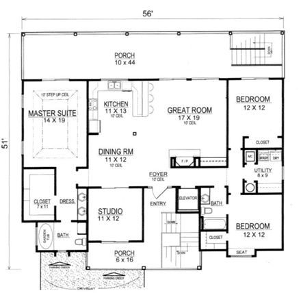 House Plan 96717 with 3 Beds, 2 Baths First Level Plan