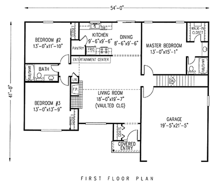 Traditional House Plan 96802 with 3 Beds, 2 Baths, 2 Car Garage First Level Plan