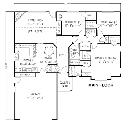 European House Plan 96805 with 3 Beds, 2 Baths, 2 Car Garage First Level Plan