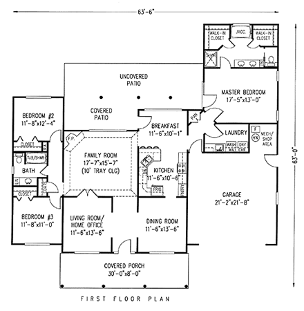 Traditional House Plan 96806 with 3 Beds, 2 Baths, 2 Car Garage First Level Plan