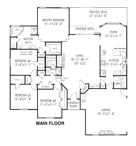 European House Plan 96810 with 4 Beds, 2 Baths, 2 Car Garage First Level Plan