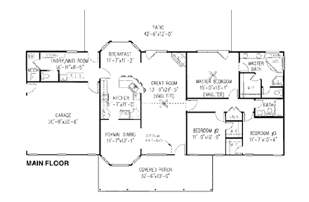 Country House Plan 96811 with 3 Beds, 3 Baths, 2 Car Garage First Level Plan