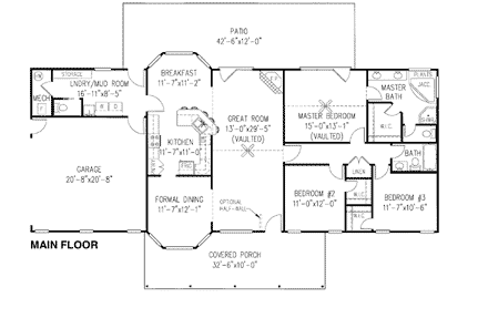 European House Plan 96812 with 3 Beds, 3 Baths, 2 Car Garage First Level Plan