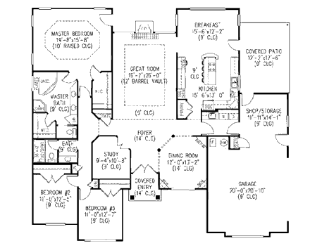European House Plan 96813 with 3 Beds, 2 Baths, 2 Car Garage First Level Plan