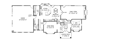 Colonial, European House Plan 96816 with 4 Beds, 3 Baths, 3 Car Garage First Level Plan