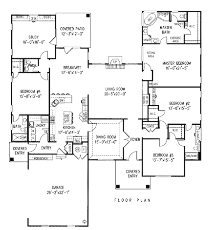 Traditional House Plan 96817 with 5 Beds, 4 Baths, 2 Car Garage First Level Plan