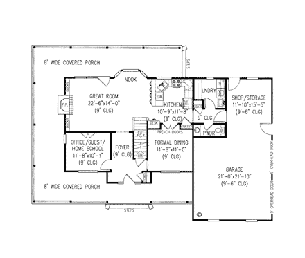 Country, Farmhouse House Plan 96819 with 3 Beds, 3 Baths, 2 Car Garage First Level Plan