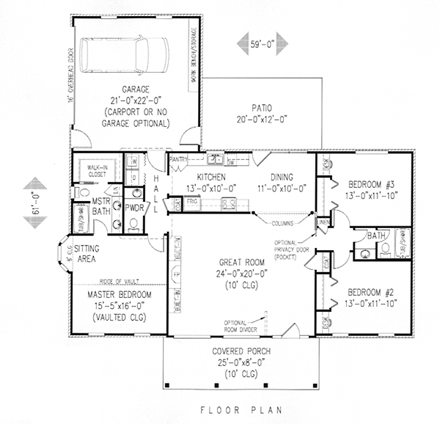 Country House Plan 96824 with 3 Beds, 3 Baths, 2 Car Garage First Level Plan