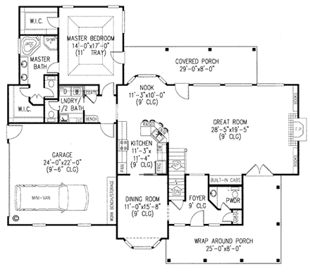Country, Farmhouse House Plan 96825 with 4 Beds, 2 Car Garage First Level Plan