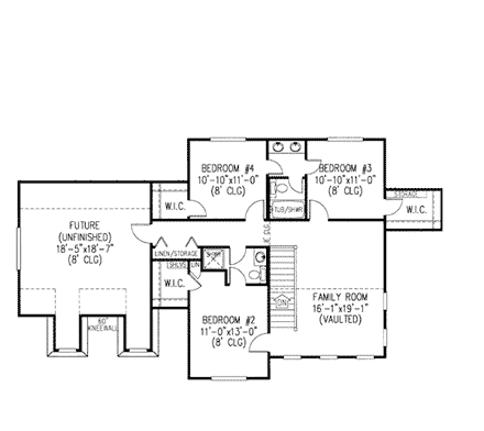 Country, Farmhouse House Plan 96825 with 4 Beds, 2 Car Garage Second Level Plan
