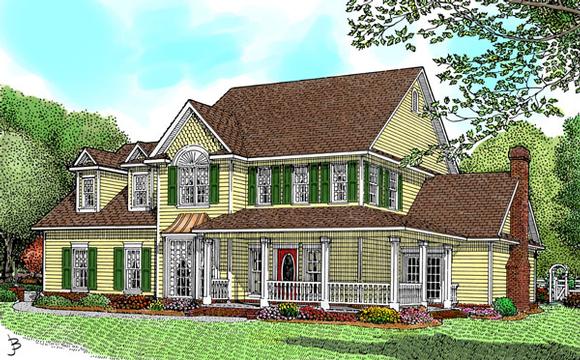 Country, Farmhouse House Plan 96825 with 4 Beds, 2 Car Garage Elevation