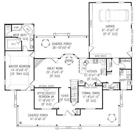 Country, Farmhouse House Plan 96826 with 4 Beds, 3 Baths, 2 Car Garage First Level Plan