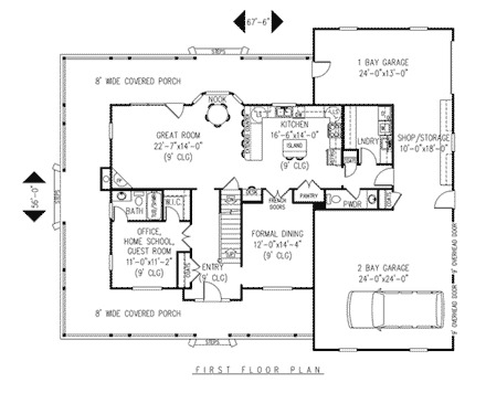 Country, Farmhouse House Plan 96832 with 4 Beds, 4 Baths, 3 Car Garage First Level Plan
