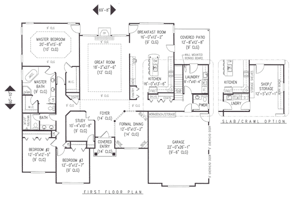European House Plan 96835 with 3 Beds, 3 Baths, 2 Car Garage Level One