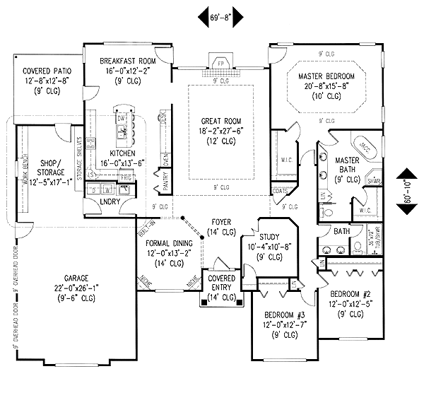 European, Tudor House Plan 96836 with 3 Beds, 2 Baths, 2 Car Garage Level One