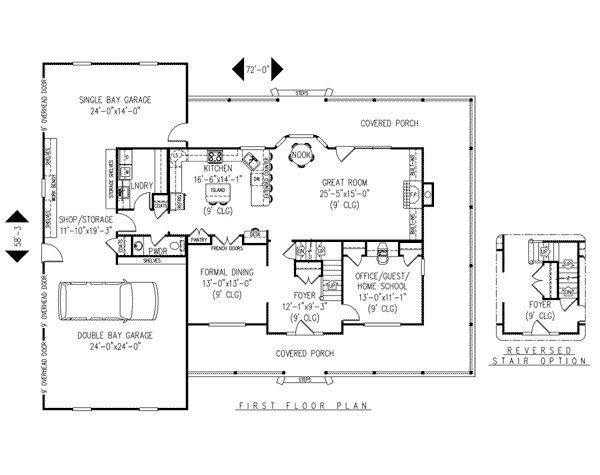 Country, Farmhouse House Plan 96838 with 4 Beds, 3 Baths, 3 Car Garage Level One