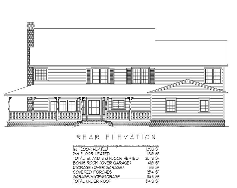Country, Farmhouse House Plan 96838 with 4 Beds, 3 Baths, 3 Car Garage Rear Elevation