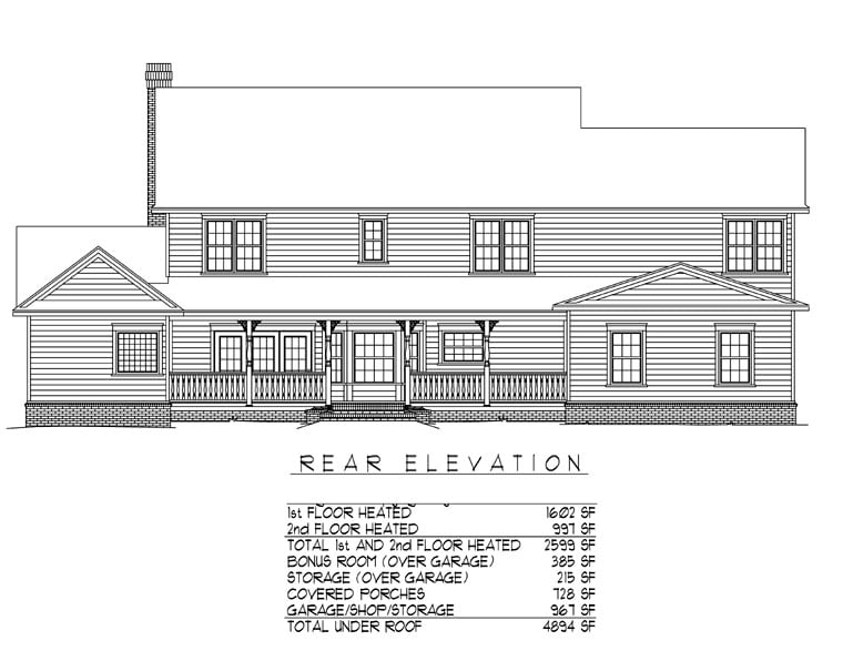 Country, Farmhouse House Plan 96839 with 5 Beds, 3 Baths, 3 Car Garage Rear Elevation