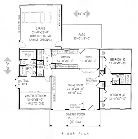 Traditional House Plan 96849 with 3 Beds, 3 Baths, 2 Car Garage First Level Plan