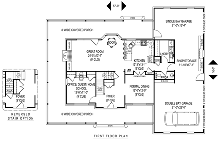 Country, Farmhouse House Plan 96861 with 4 Beds, 3 Baths, 3 Car Garage First Level Plan