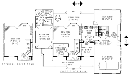 Country, Farmhouse House Plan 96863 with 4 Beds, 3 Baths, 3 Car Garage First Level Plan