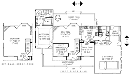 Country, Farmhouse House Plan 96864 with 4 Beds, 3 Baths, 2 Car Garage First Level Plan