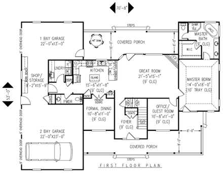 Country, Farmhouse House Plan 96865 with 4 Beds, 3 Baths, 2 Car Garage First Level Plan