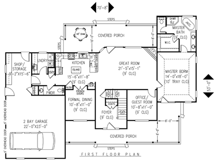Country, Farmhouse House Plan 96866 with 4 Beds, 3 Baths, 2 Car Garage First Level Plan