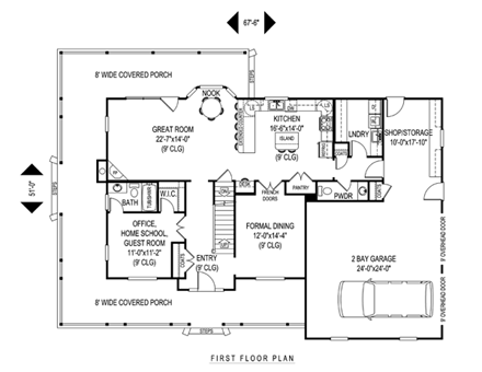 Country, Farmhouse House Plan 96873 with 4 Beds, 4 Baths, 2 Car Garage First Level Plan