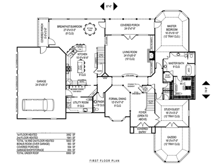 European, Victorian House Plan 96882 with 5 Beds, 4 Baths, 3 Car Garage First Level Plan