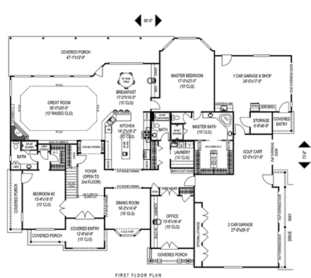 French Country House Plan 96886 with 5 Beds, 6 Baths, 3 Car Garage First Level Plan