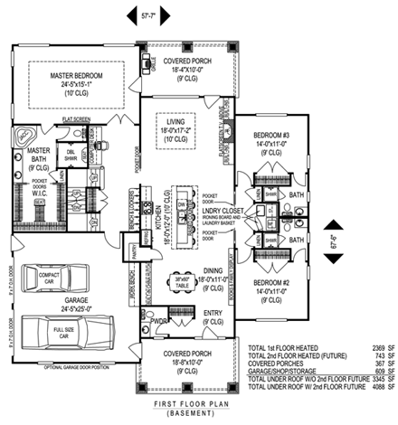 Craftsman House Plan 96887 with 3 Beds, 4 Baths, 2 Car Garage First Level Plan