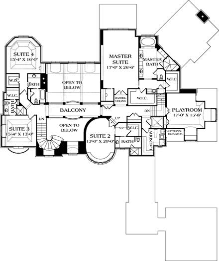 European House Plan 96903 with 6 Beds, 6 Baths, 4 Car Garage Second Level Plan