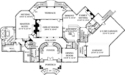 Colonial House Plan 96904 with 4 Beds, 9 Baths, 3 Car Garage First Level Plan
