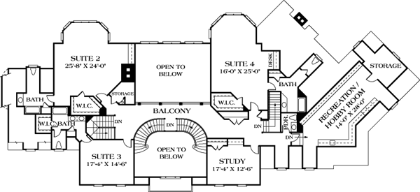 Colonial House Plan 96904 with 4 Beds, 9 Baths, 3 Car Garage Level Two