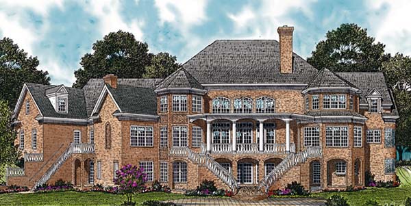 Colonial House Plan 96904 with 4 Beds, 9 Baths, 3 Car Garage Rear Elevation